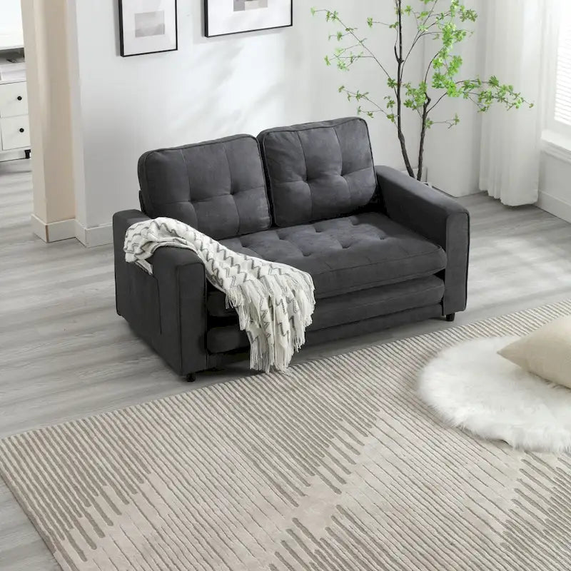 Divano Letto Trasformabile in Velluto con Design Estraibile per Piccoli Spazi