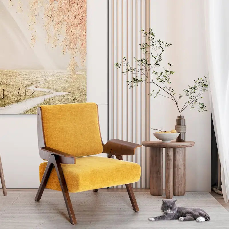 Poltrona di design in tessuto Grigio/Blu/Verde/Bianco/Giallo, stile moderno di metà secolo, seduta singola, gambe in rovere