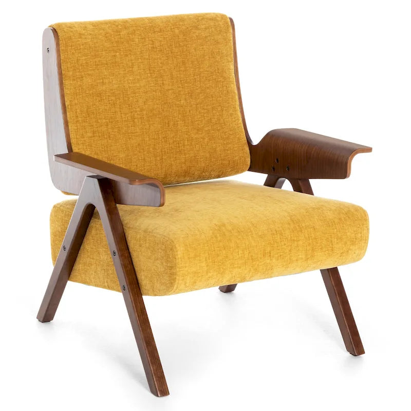 Poltrona di design in tessuto Grigio/Blu/Verde/Bianco/Giallo, stile moderno di metà secolo, seduta singola, gambe in rovere