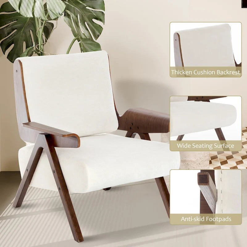 Poltrona di design in tessuto Grigio/Blu/Verde/Bianco/Giallo, stile moderno di metà secolo, seduta singola, gambe in rovere
