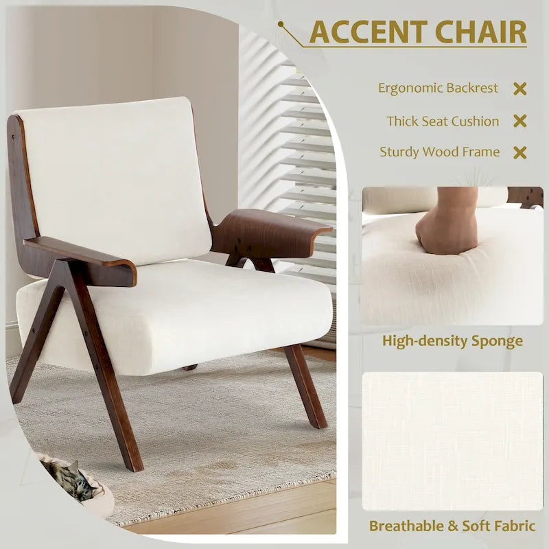 Poltrona di design in tessuto Grigio/Blu/Verde/Bianco/Giallo, stile moderno di metà secolo, seduta singola, gambe in rovere