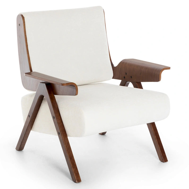 Poltrona di design in tessuto Grigio/Blu/Verde/Bianco/Giallo, stile moderno di metà secolo, seduta singola, gambe in rovere