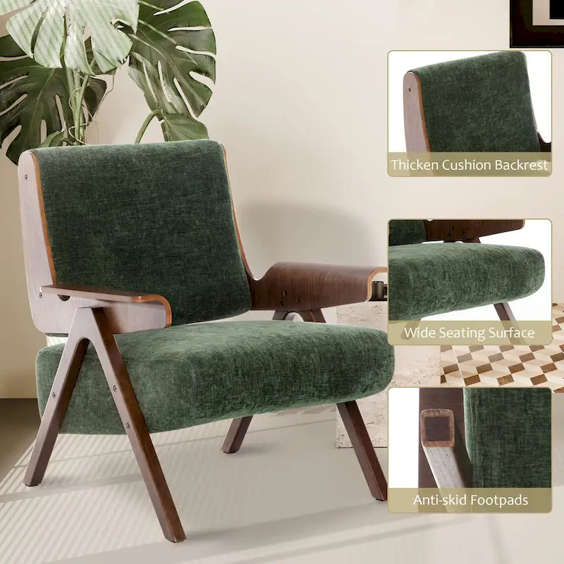 Poltrona di design in tessuto Grigio/Blu/Verde/Bianco/Giallo, stile moderno di metà secolo, seduta singola, gambe in rovere