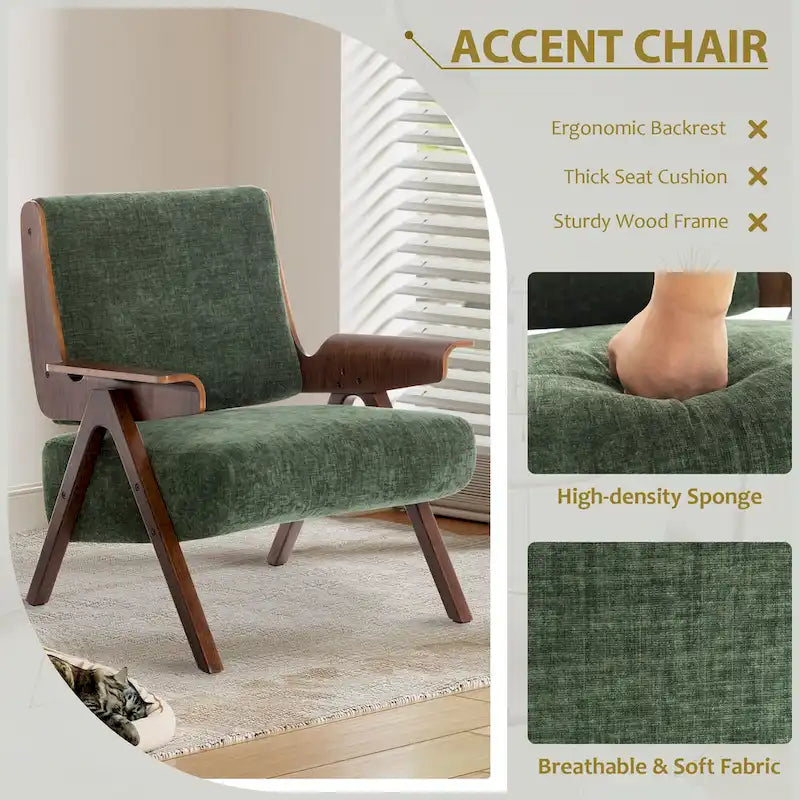 Poltrona di design in tessuto Grigio/Blu/Verde/Bianco/Giallo, stile moderno di metà secolo, seduta singola, gambe in rovere