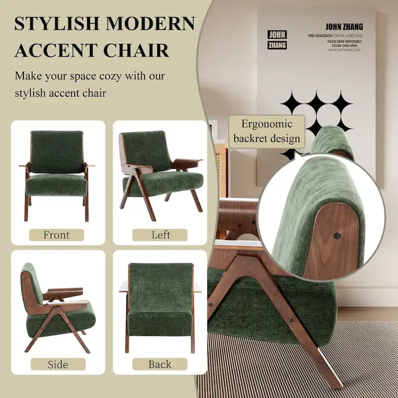 Poltrona di design in tessuto Grigio/Blu/Verde/Bianco/Giallo, stile moderno di metà secolo, seduta singola, gambe in rovere