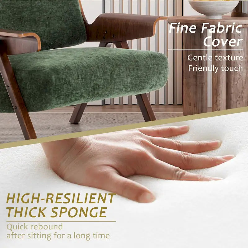 Poltrona di design in tessuto Grigio/Blu/Verde/Bianco/Giallo, stile moderno di metà secolo, seduta singola, gambe in rovere
