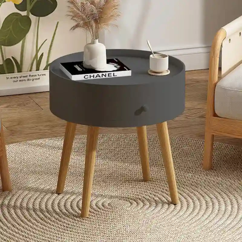 Tavolino Moderno Grigio con Cassetto, Piano in MDF, Uso per 1 Persona