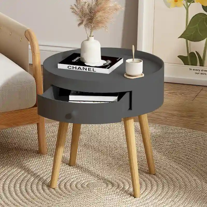 Tavolino Moderno Grigio con Cassetto, Piano in MDF, Uso per 1 Persona