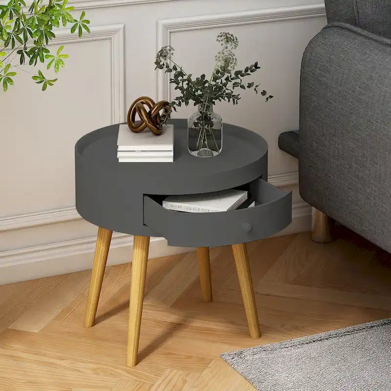 Tavolino Moderno Grigio con Cassetto, Piano in MDF, Uso per 1 Persona