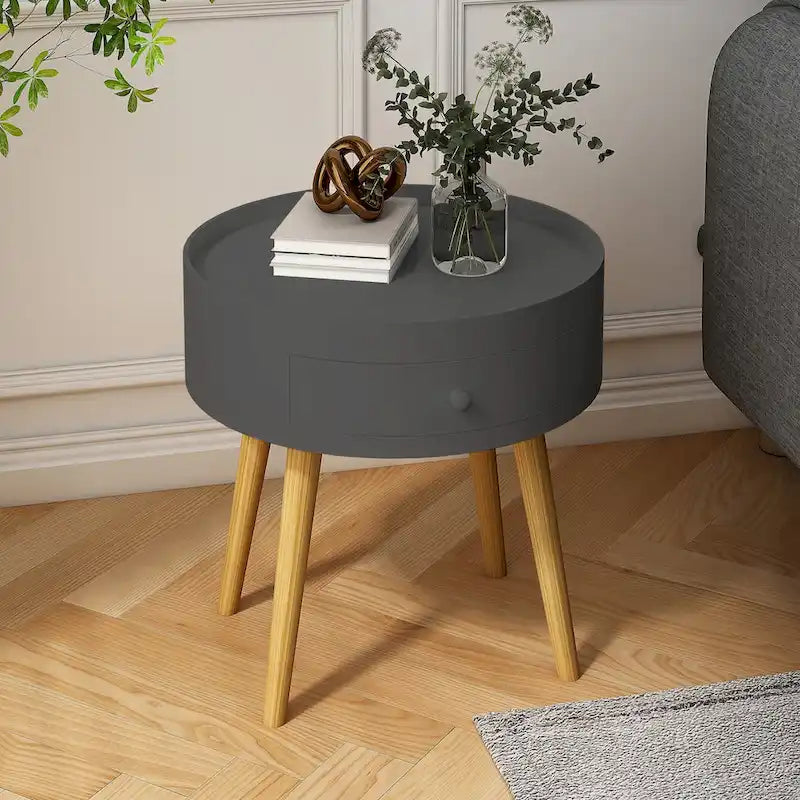 Tavolino Moderno Grigio con Cassetto, Piano in MDF, Uso per 1 Persona