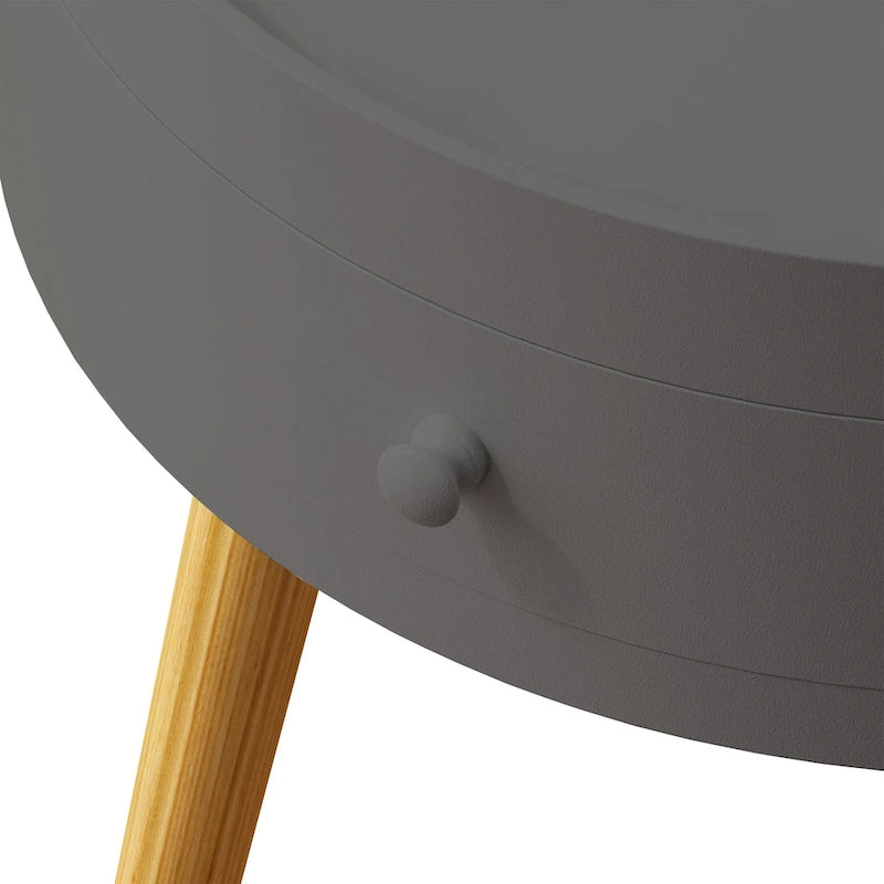 Tavolino Moderno Grigio con Cassetto, Piano in MDF, Uso per 1 Persona