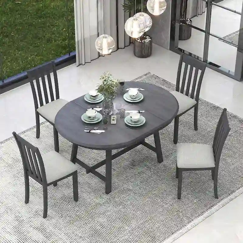 Set tavolo da pranzo allungabile in legno naturale/grigio, stile moderno, 4-5 posti a sedere
