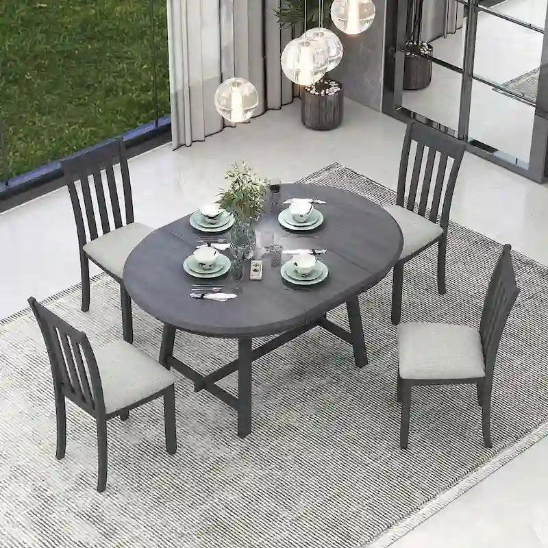 Set tavolo da pranzo allungabile in legno naturale/grigio, stile moderno, 4-5 posti a sedere