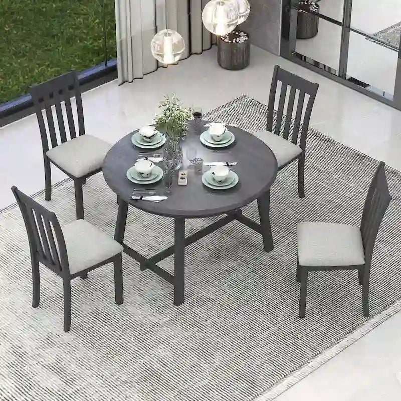 Set tavolo da pranzo allungabile in legno naturale/grigio, stile moderno, 4-5 posti a sedere