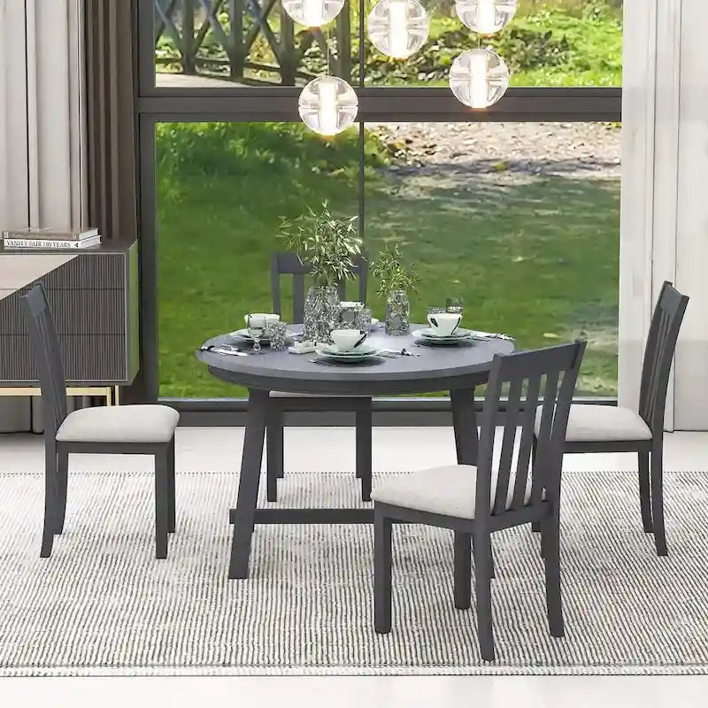 Set tavolo da pranzo allungabile in legno naturale/grigio, stile moderno, 4-5 posti a sedere