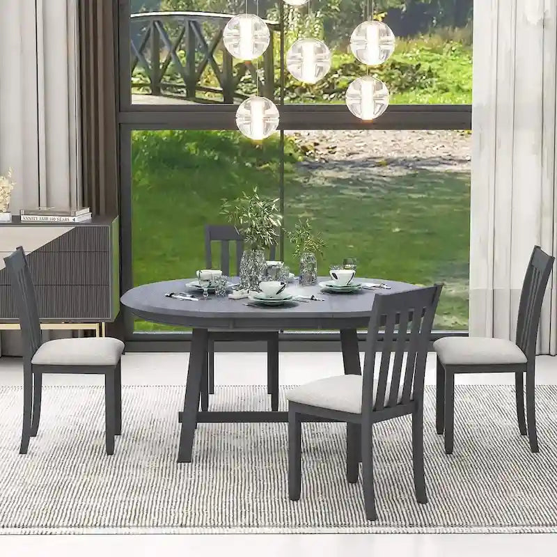 Set tavolo da pranzo allungabile in legno naturale/grigio, stile moderno, 4-5 posti a sedere
