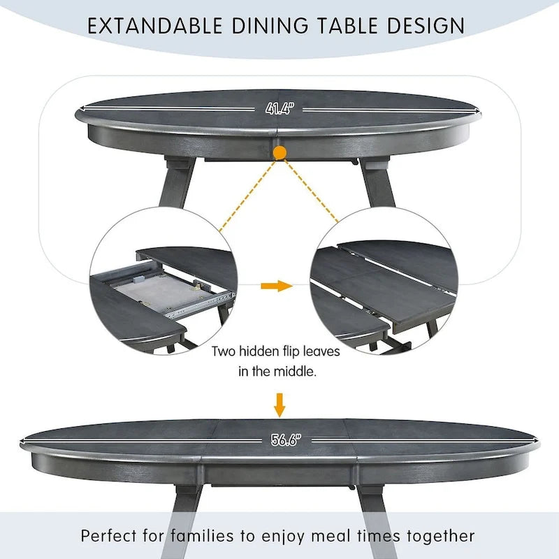 Set tavolo da pranzo allungabile in legno naturale/grigio, stile moderno, 4-5 posti a sedere