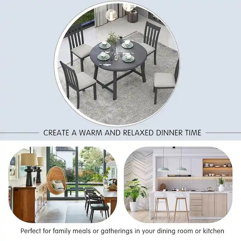 Set tavolo da pranzo allungabile in legno naturale/grigio, stile moderno, 4-5 posti a sedere