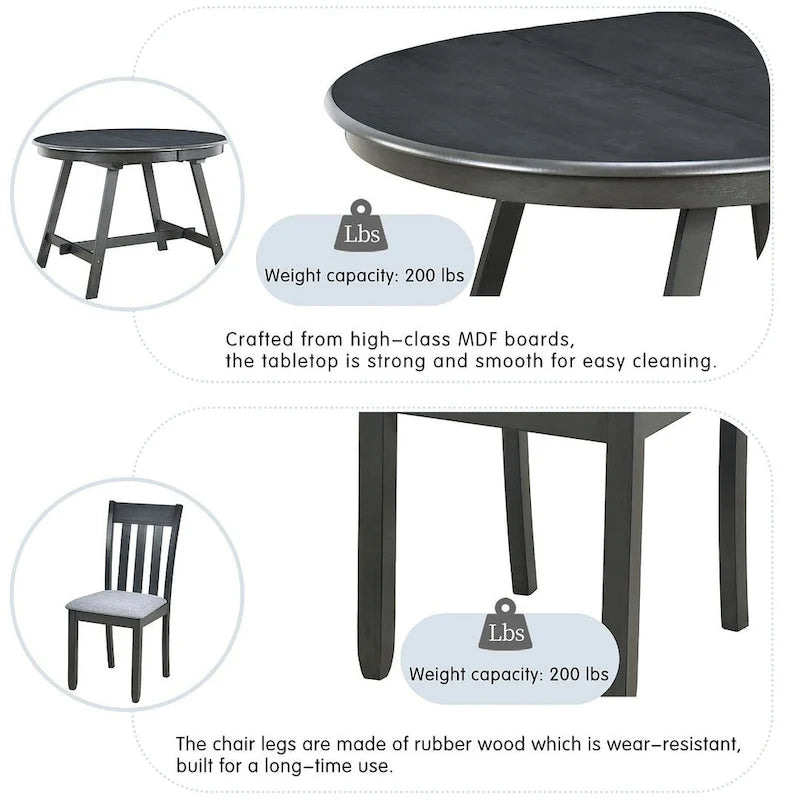 Set tavolo da pranzo allungabile in legno naturale/grigio, stile moderno, 4-5 posti a sedere