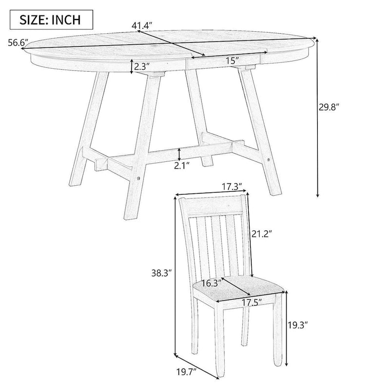 Set tavolo da pranzo allungabile in legno naturale/grigio, stile moderno, 4-5 posti a sedere