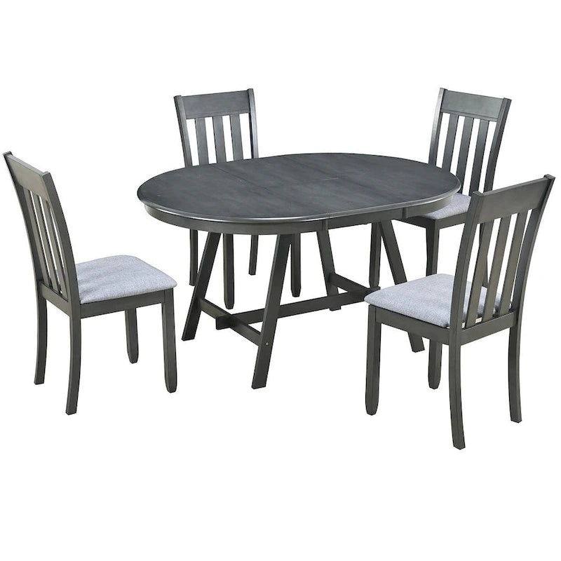 Set tavolo da pranzo allungabile in legno naturale/grigio, stile moderno, 4-5 posti a sedere
