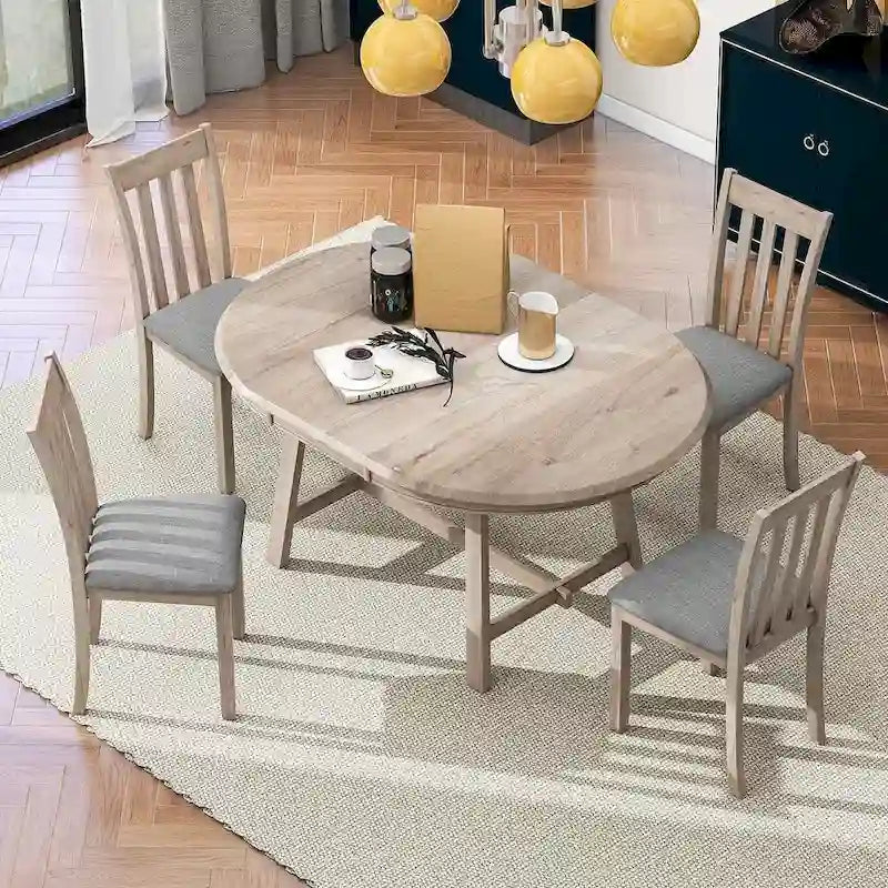 Set tavolo da pranzo allungabile in legno naturale/grigio, stile moderno, 4-5 posti a sedere
