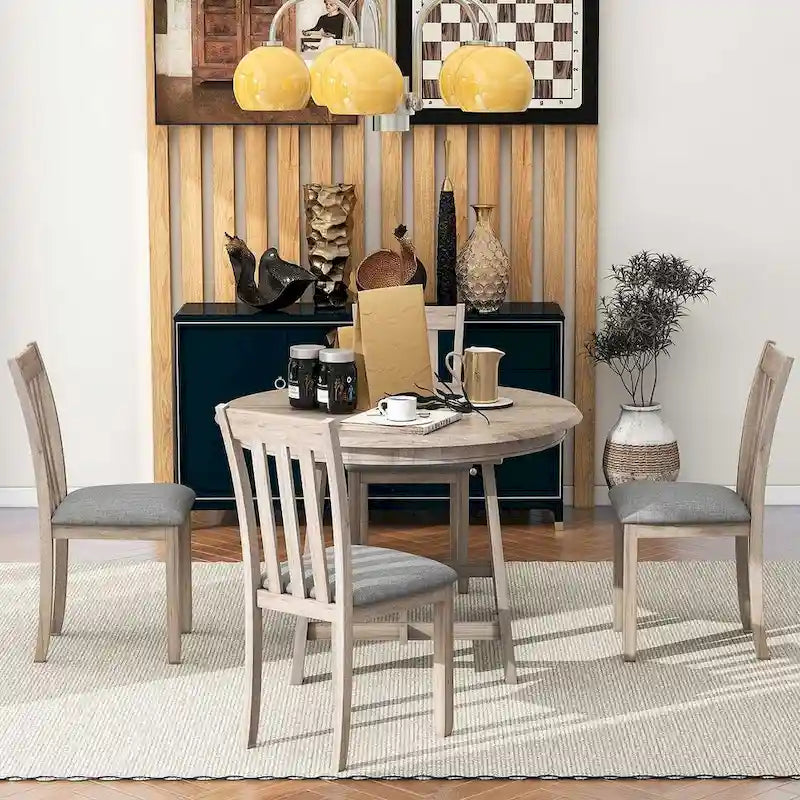 Set tavolo da pranzo allungabile in legno naturale/grigio, stile moderno, 4-5 posti a sedere