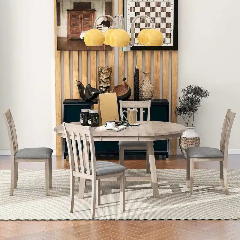 Set tavolo da pranzo allungabile in legno naturale/grigio, stile moderno, 4-5 posti a sedere