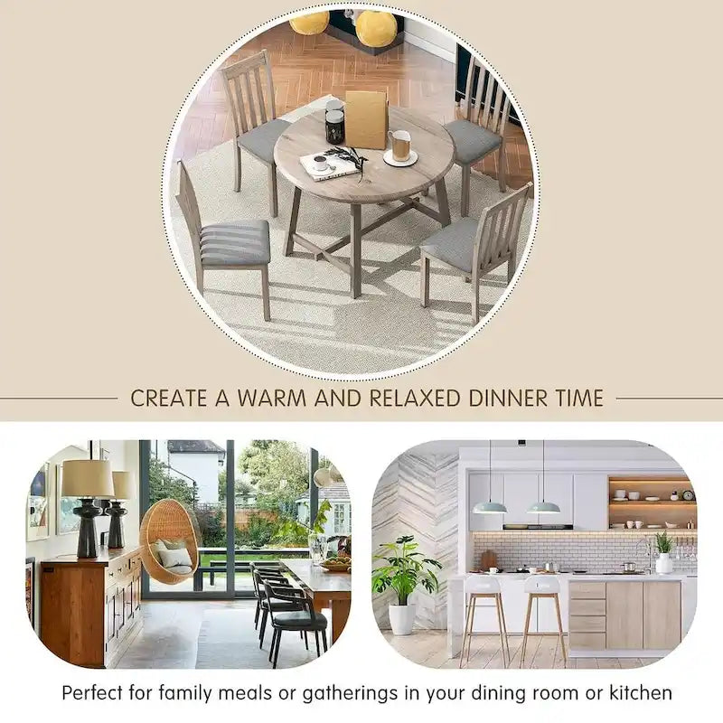 Set tavolo da pranzo allungabile in legno naturale/grigio, stile moderno, 4-5 posti a sedere