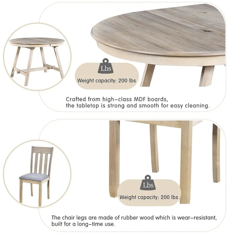 Set tavolo da pranzo allungabile in legno naturale/grigio, stile moderno, 4-5 posti a sedere