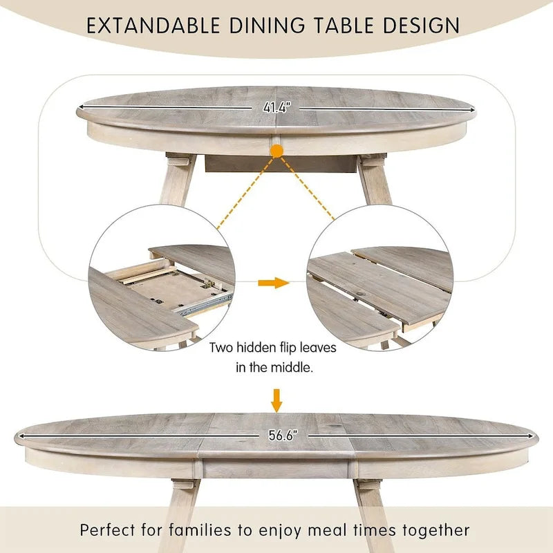 Set tavolo da pranzo allungabile in legno naturale/grigio, stile moderno, 4-5 posti a sedere