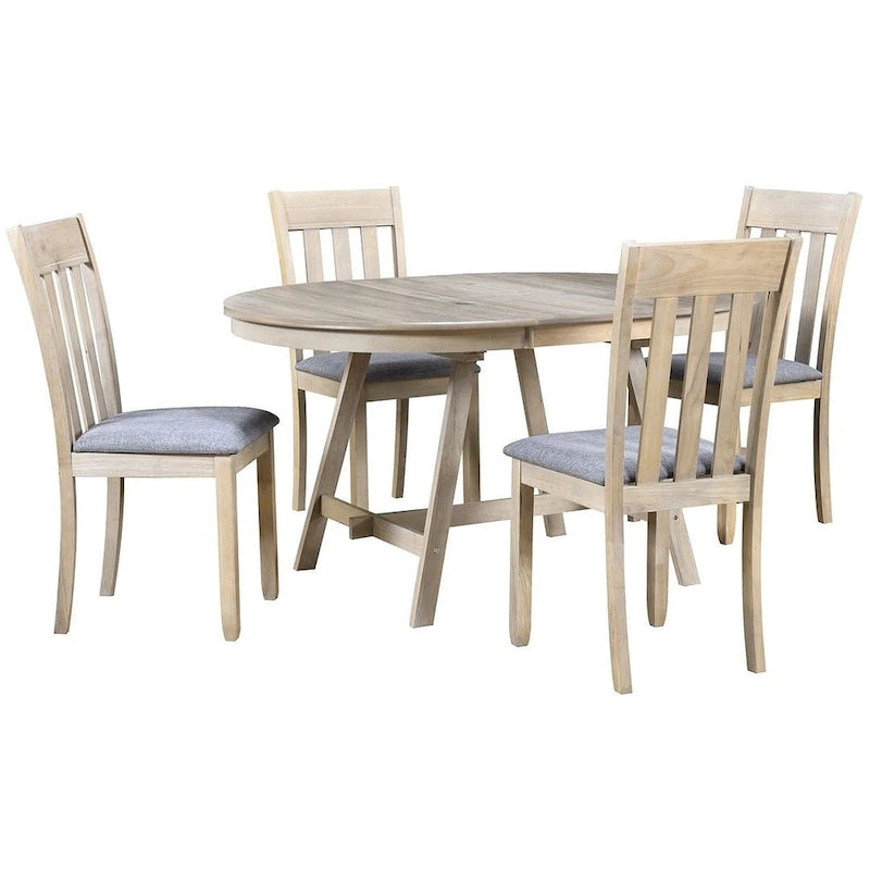 Set tavolo da pranzo allungabile in legno naturale/grigio, stile moderno, 4-5 posti a sedere