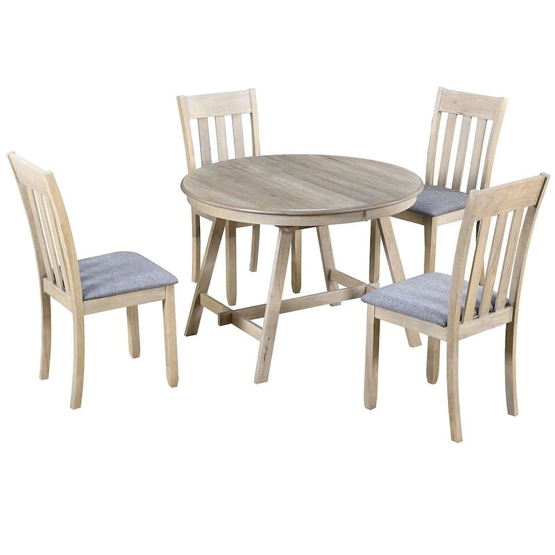 Set tavolo da pranzo allungabile in legno naturale/grigio, stile moderno, 4-5 posti a sedere