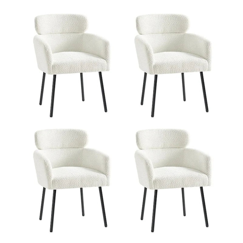 Sedia da pranzo imbottita in Boucle avorio/grigio/nero/salvia con gambe in metallo, set da 4