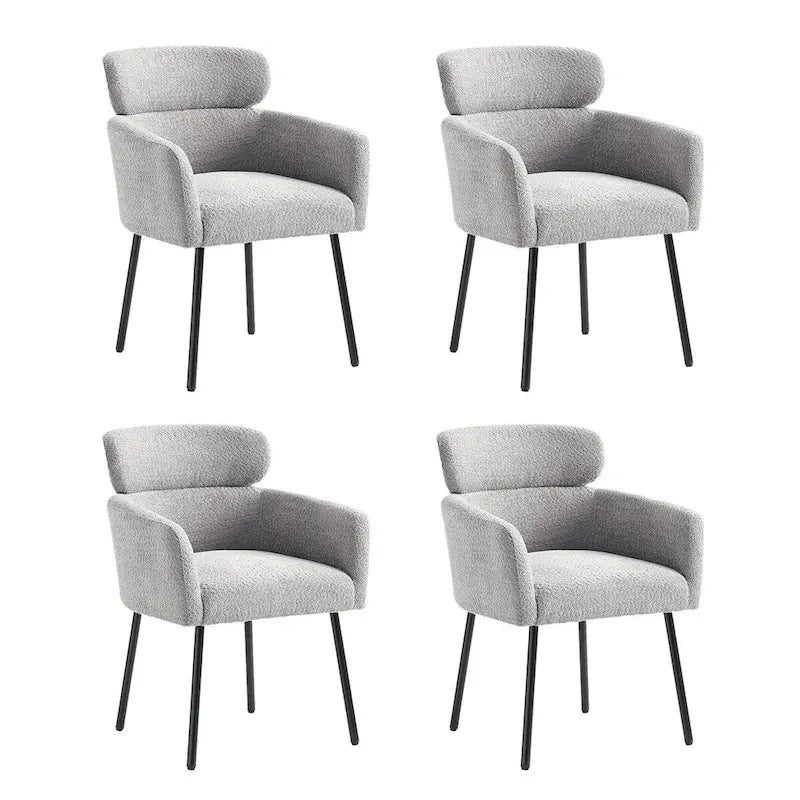Sedia da pranzo imbottita in Boucle avorio/grigio/nero/salvia con gambe in metallo, set da 4
