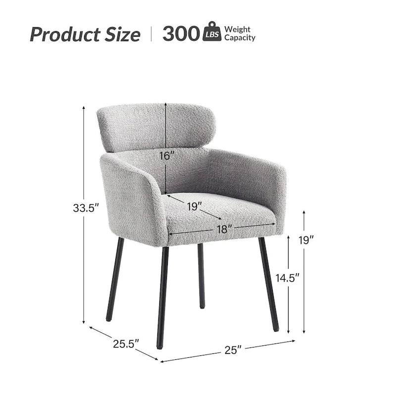 Sedia da pranzo imbottita in Boucle avorio/grigio/nero/salvia con gambe in metallo, set da 4