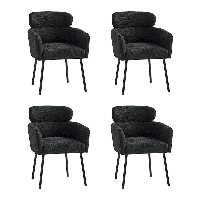 Sedia da pranzo imbottita in Boucle avorio/grigio/nero/salvia con gambe in metallo, set da 4
