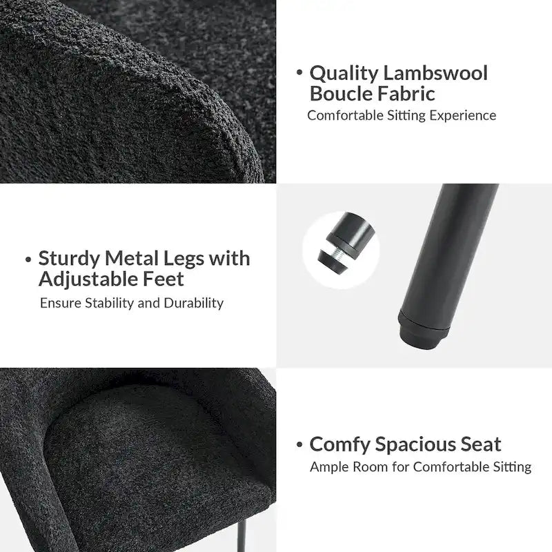 Sedia da pranzo imbottita in Boucle avorio/grigio/nero/salvia con gambe in metallo, set da 4