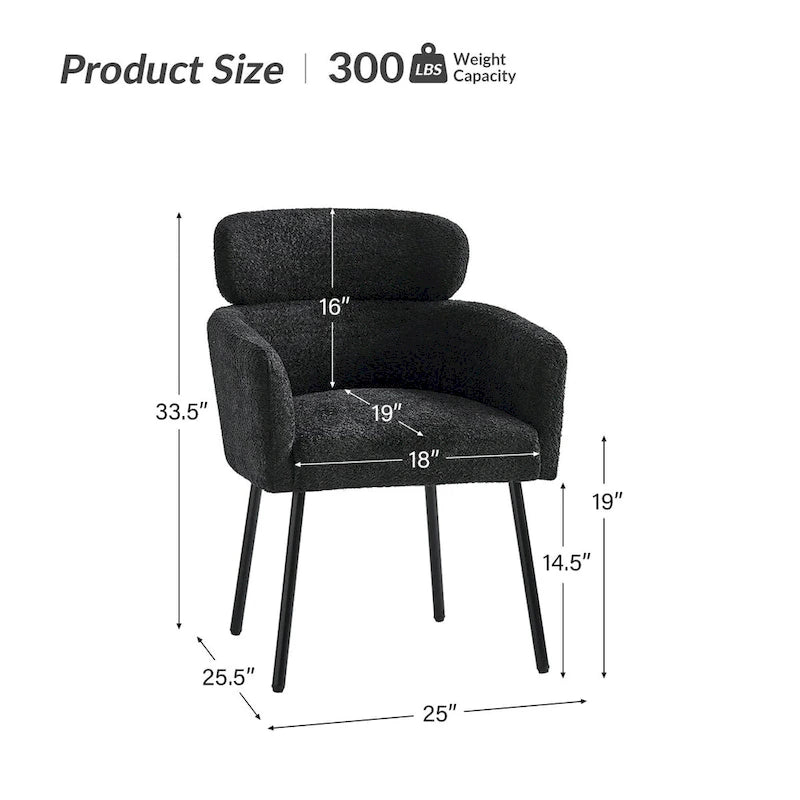 Sedia da pranzo imbottita in Boucle avorio/grigio/nero/salvia con gambe in metallo, set da 4