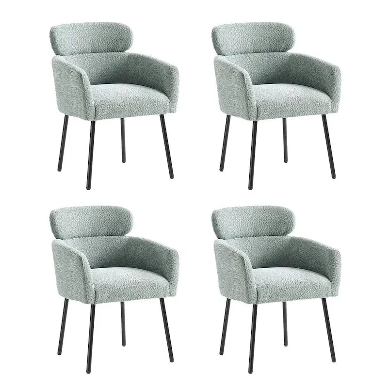 Sedia da pranzo imbottita in Boucle avorio/grigio/nero/salvia con gambe in metallo, set da 4