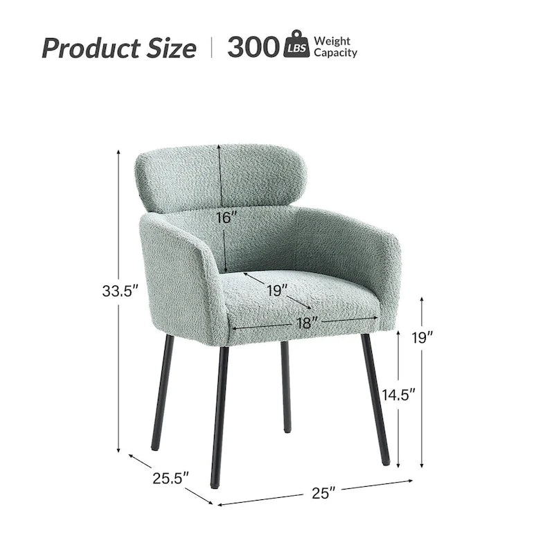 Sedia da pranzo imbottita in Boucle avorio/grigio/nero/salvia con gambe in metallo, set da 4