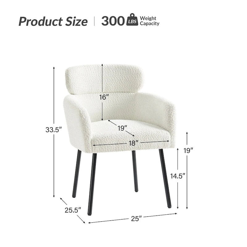 Sedia da pranzo imbottita in Boucle avorio/grigio/nero/salvia con gambe in metallo, set da 4