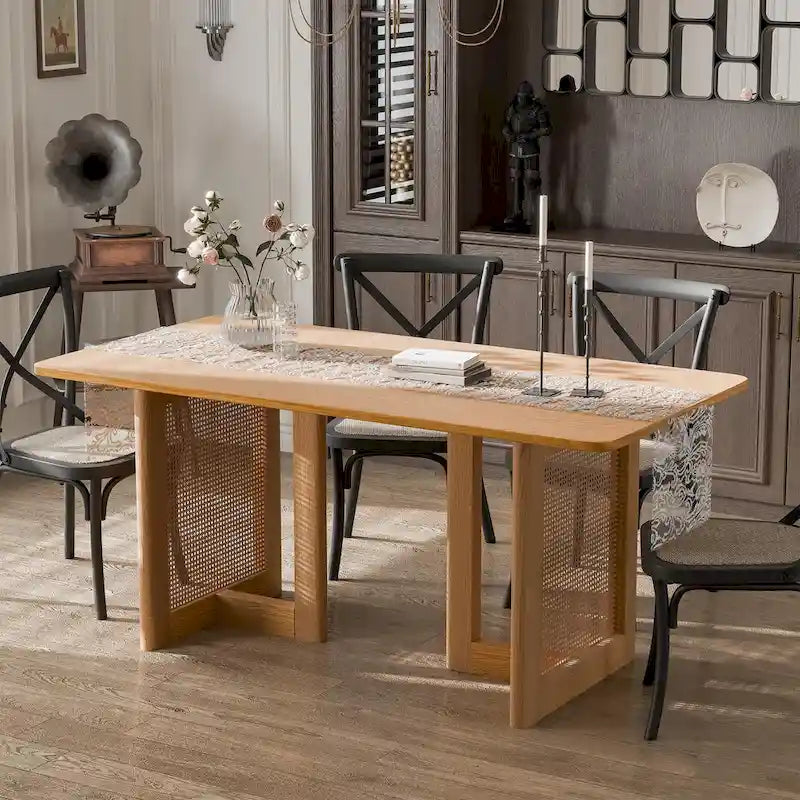 Tavolo da pranzo in rovere con doppio piedistallo, nero, 4-6 posti