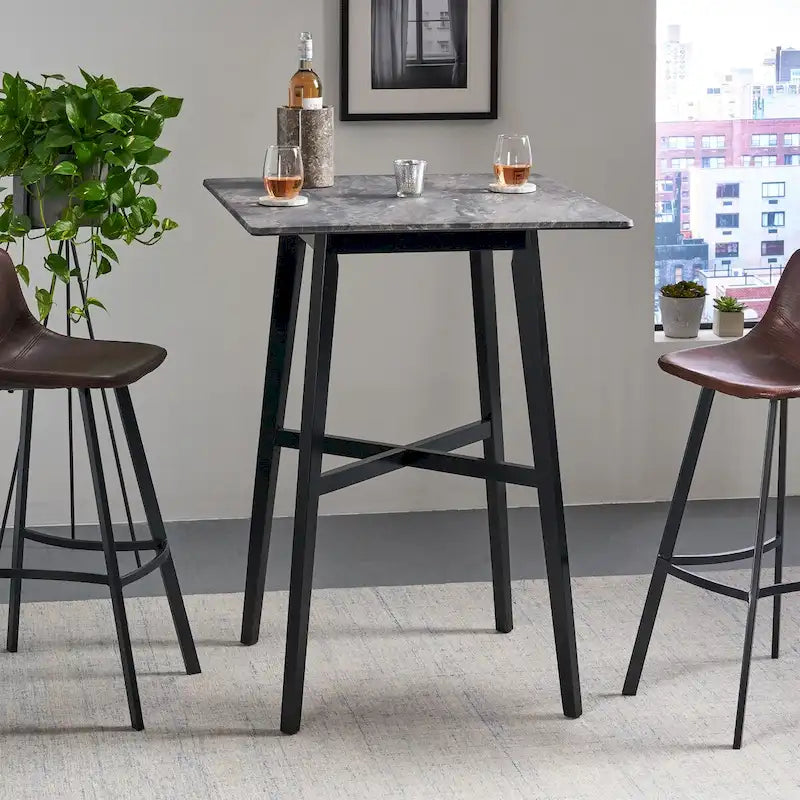Tavolo da Pranzo Alto 42 con Gambe in Legno di Gomma e Piano in Laminato in Stile Moderno