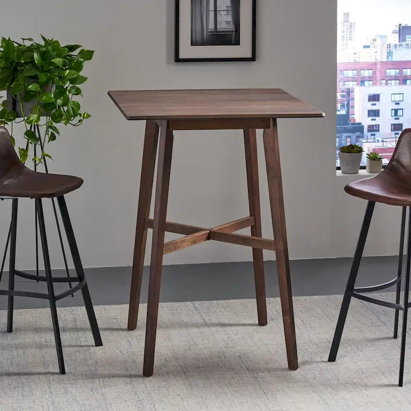 Tavolo da Pranzo Alto 42 con Gambe in Legno di Gomma e Piano in Laminato in Stile Moderno