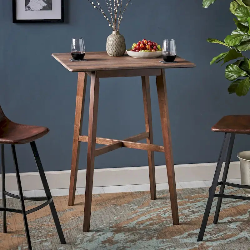 Tavolo da Pranzo Alto 42 con Gambe in Legno di Gomma e Piano in Laminato in Stile Moderno