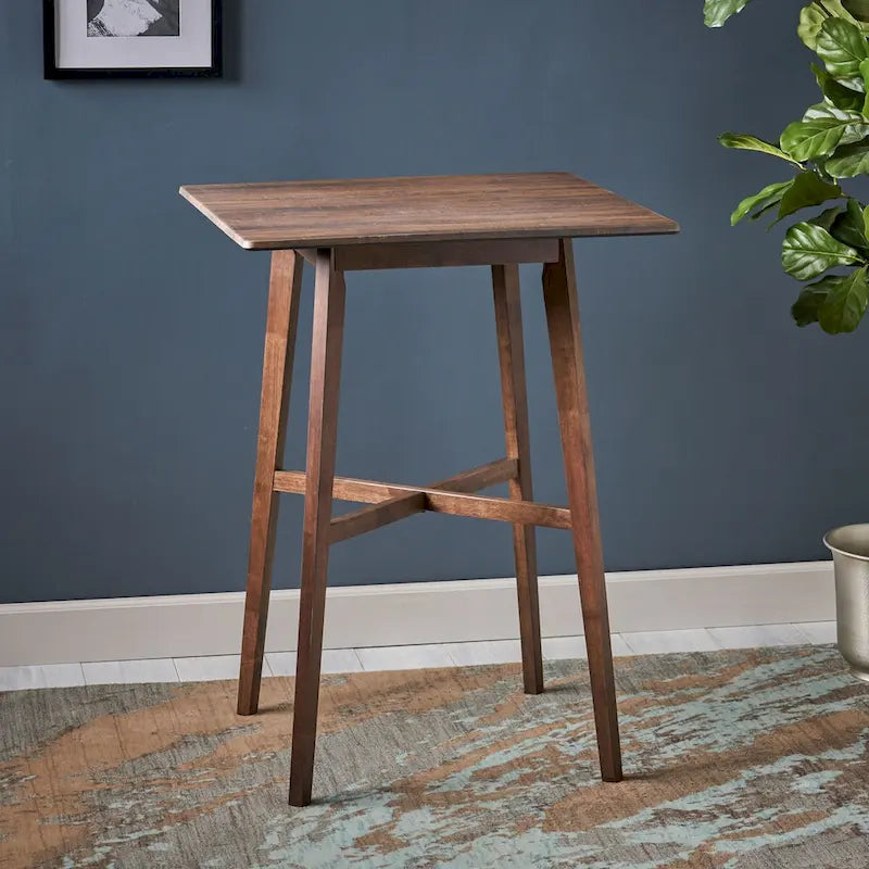 Tavolo da Pranzo Alto 42 con Gambe in Legno di Gomma e Piano in Laminato in Stile Moderno