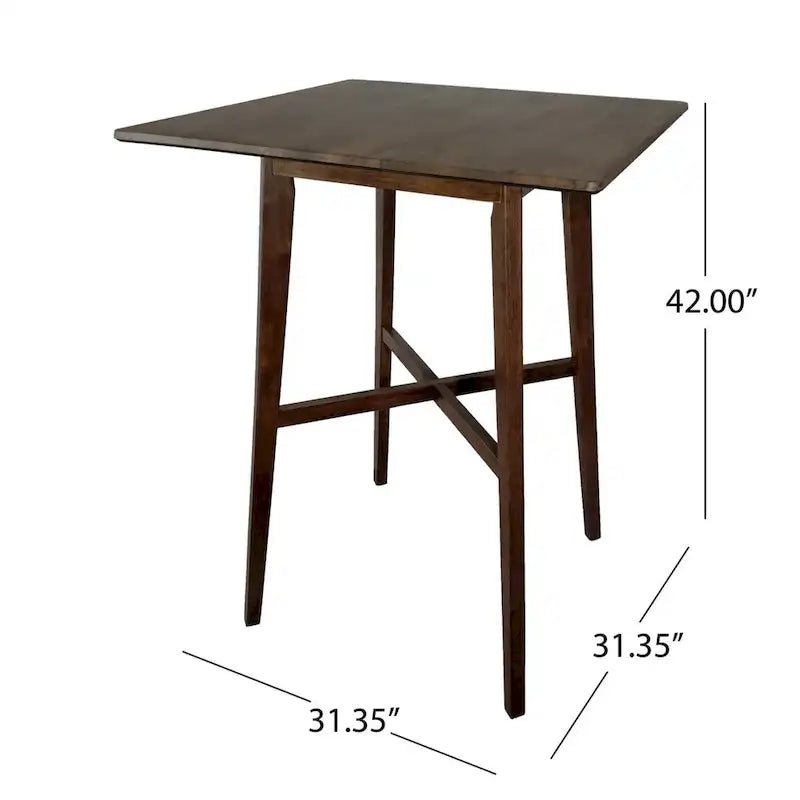 Tavolo da Pranzo Alto 42 con Gambe in Legno di Gomma e Piano in Laminato in Stile Moderno