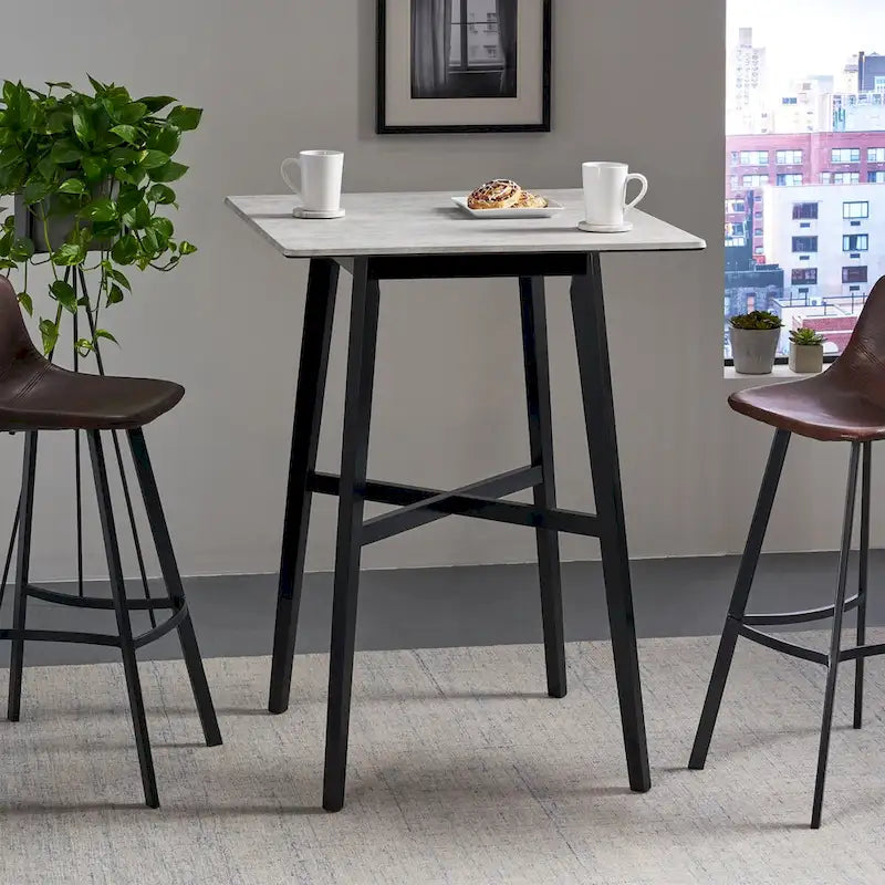 Tavolo da Pranzo Alto 42 con Gambe in Legno di Gomma e Piano in Laminato in Stile Moderno