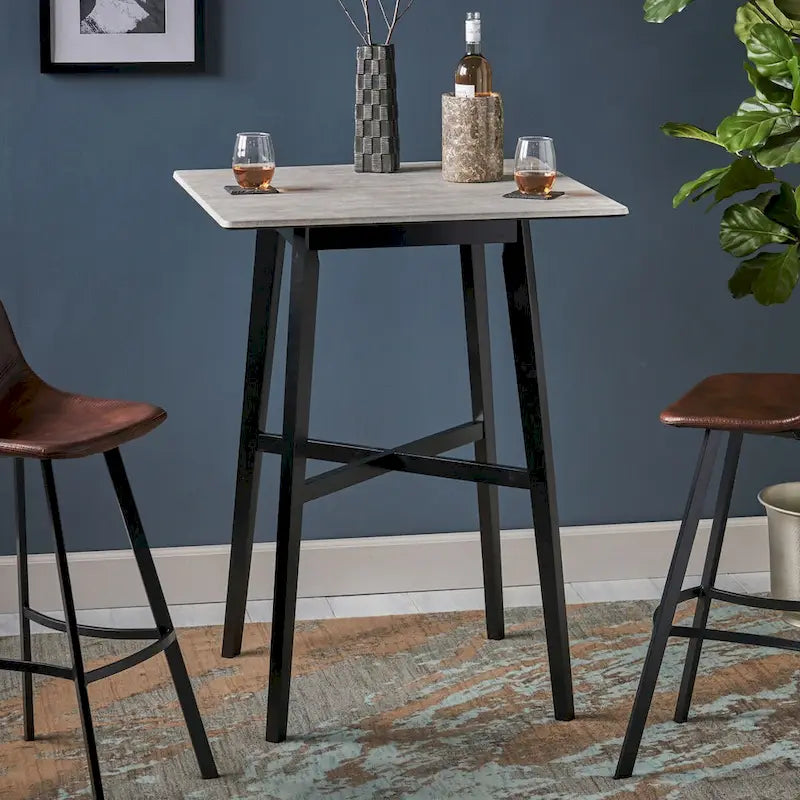 Tavolo da Pranzo Alto 42 con Gambe in Legno di Gomma e Piano in Laminato in Stile Moderno